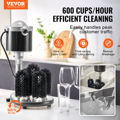 Electric Commercial Glass Washer, 5-Brush Bar Glass Cleaner, 600 Cups/Hour Wine Glass Cleaning Machine, Bar Glass Washer for Champagne Glasses, Beer Cups, Mugs, Perfect for Bars and Cafes