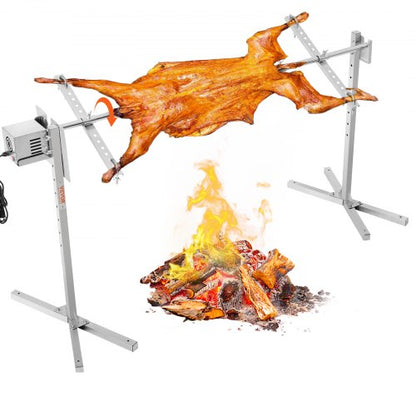 Electric BBQ Rotisserie Grill Kit, 56 Inch 132 lbs Capacity, Automatic 52W Motor Height Adjustable Universal Roaster Stand, Stainless Steel Grilling Kit, Spit Rod with Heat Shield for Pig Lamb