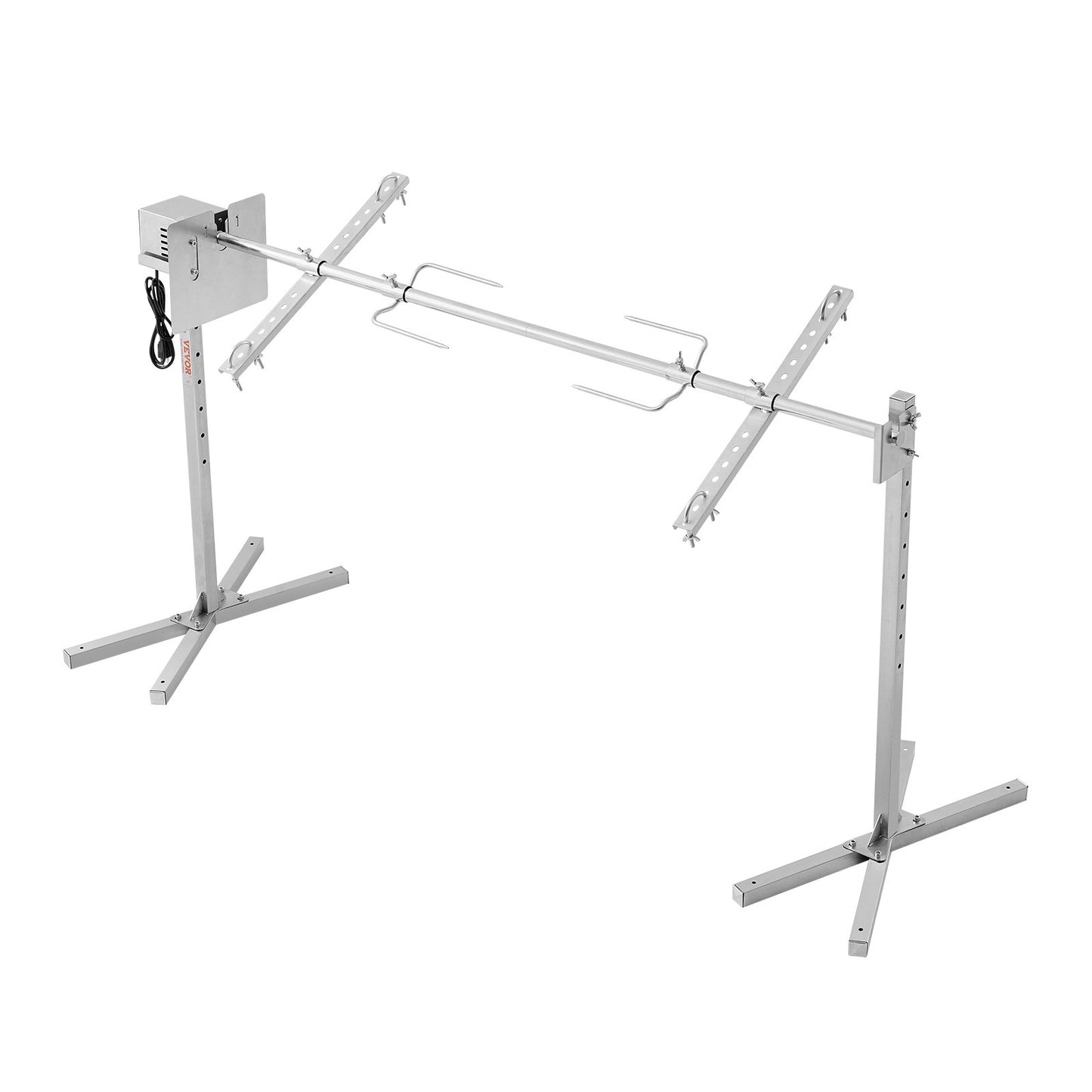 Electric BBQ Rotisserie Grill Kit, 56 Inch 132 lbs Capacity, Automatic 52W Motor Height Adjustable Universal Roaster Stand, Stainless Steel Grilling Kit, Spit Rod with Heat Shield for Pig Lamb