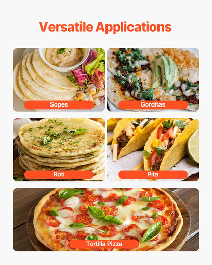 Electric Tortilla Maker, Automatic Corn Tortilla Making Machine with Non-Stick Coating and Two Molds(4 in + 6 in), Electric Chapatti Machine Suitable for Produce Sopes Roti Pita Tortilla Pizza