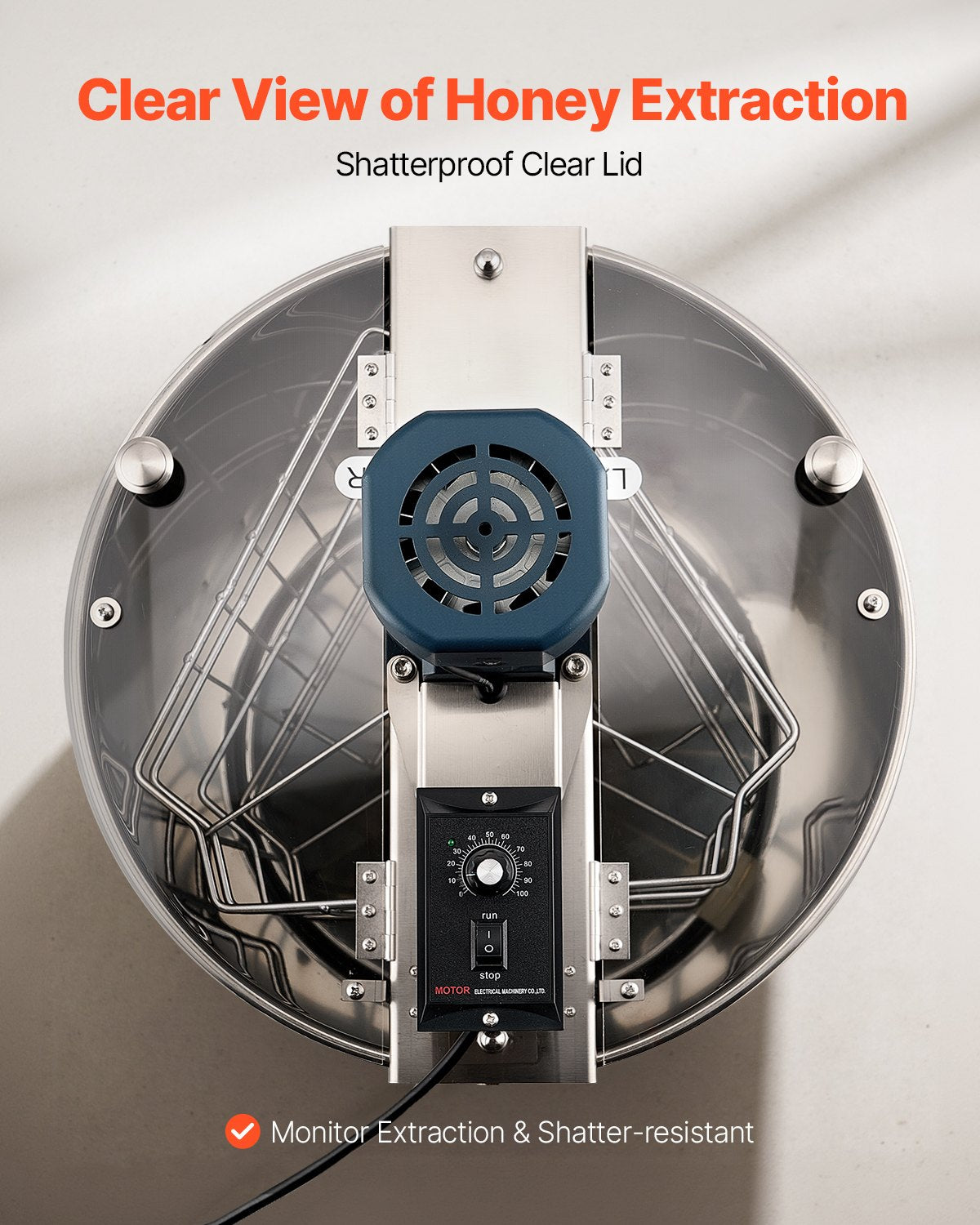 Electric Honey Extractor, 3 Frame Honey Spinner with Transparent Lid, 140W Stainless Steel Honeycomb Drum Spinner, Height Adjustable, Honeycomb Extraction Equipment for Beekeeping