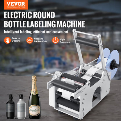 Semi-Automatic Round Labeling Machine, 20-50pcs/min, Electric Bottle Label Applicator for Round Bottles, Round Bottle Labeler Suitable for Bottle Diameter 2-12 cm (with Pressing Bar)