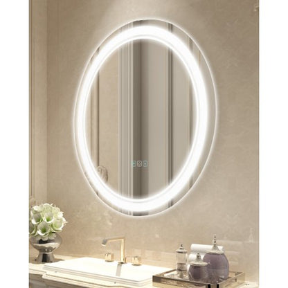 LED Bathroom Mirror, 60 cm LED Bathroom Round Vanity Mirror with Frontlit and Backlit, Anti-Fog Memory Mirror with Lights, Stepless 3 Colors Temperature Dimmable Bathroom Mirror, Wall Mounted