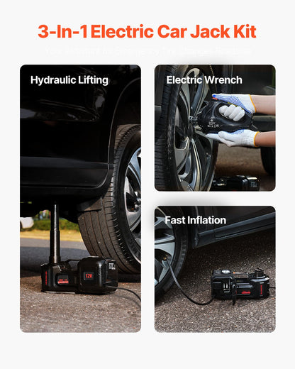 Eldomkraft, 5 ton/11000 lbs, hydraulisk domkraftslyft med inbyggd pump, 12V däckbyte med elektrisk slagnyckel och LED-lampa, bärbar domkraftssats för sedan, SUV, lastbil