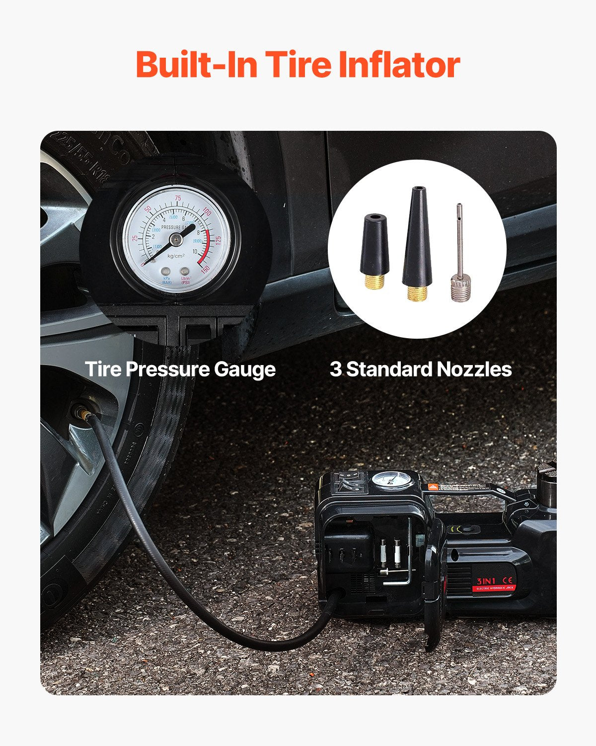 Eldomkraft, 5 ton/11000 lbs, hydraulisk domkraftslyft med inbyggd pump, 12V däckbyte med elektrisk slagnyckel och LED-lampa, bärbar domkraftssats för sedan, SUV, lastbil