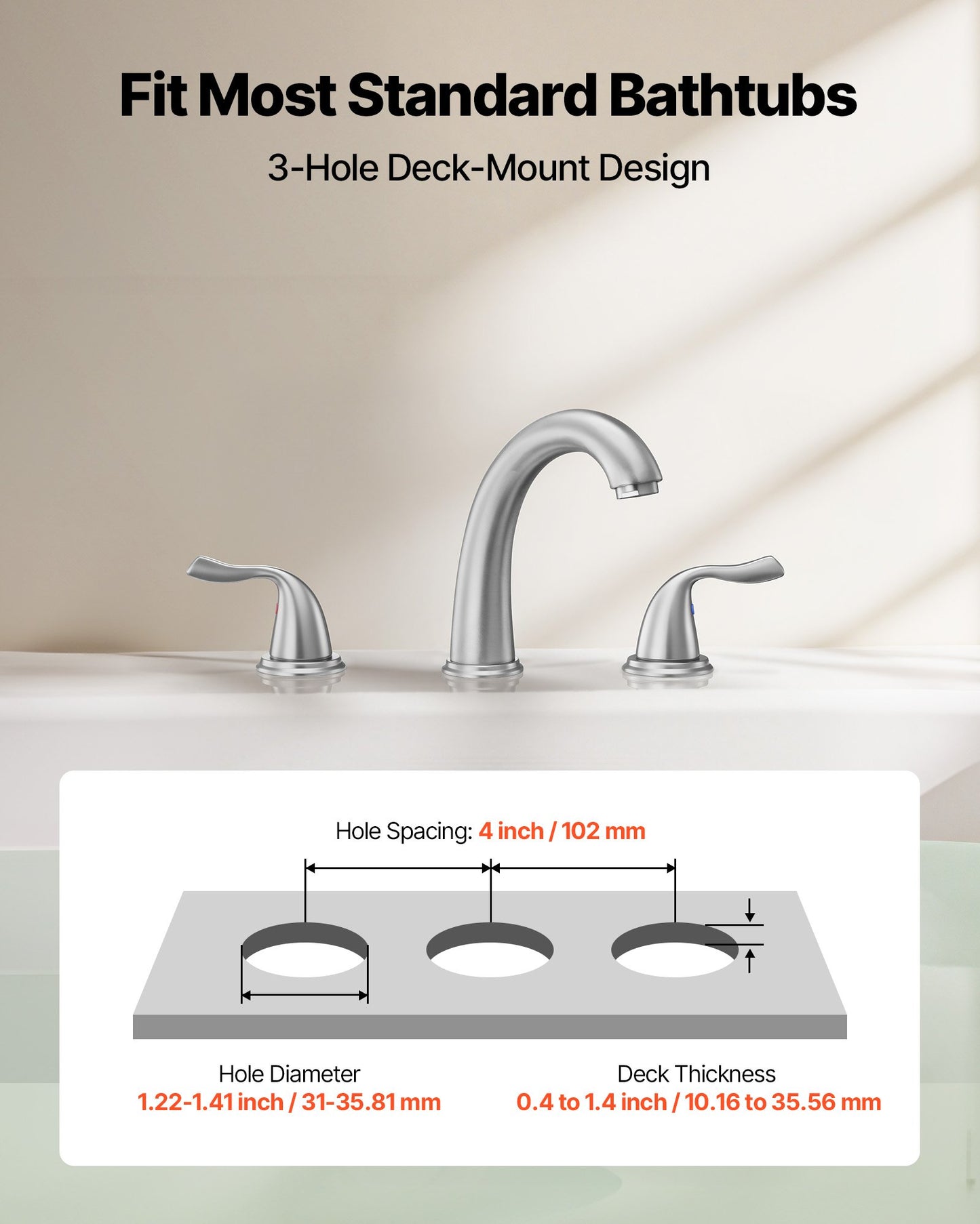 Roman Tub Faucet, 3 Hole Waterfall Bathtub Faucet, Gooseneck Bath Tubs Faucets Set with 2 Handles, Deck Mount Bath Tub Faucets Set for Adult Bathing, Brushed Stainless Steel, High Arc Spout
