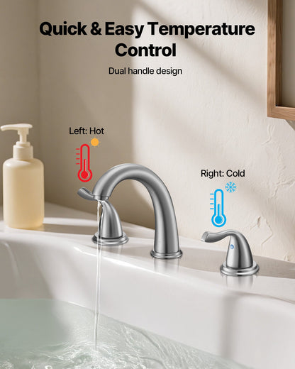 Roman Tub Faucet, 3 Hole Waterfall Bathtub Faucet, Gooseneck Bath Tubs Faucets Set with 2 Handles, Deck Mount Bath Tub Faucets Set for Adult Bathing, Brushed Stainless Steel, High Arc Spout