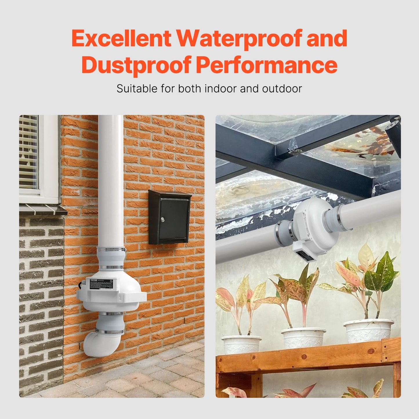 4 to 4.5 inch Radon Mitigation Fan System, Quiet 190 CFM Radon Mitigation Kit with 2 Couplers, Waterproof Radon Fan Electric Inline Duct Fan Exhaust Fan for Indoor Outdoor Ventilation