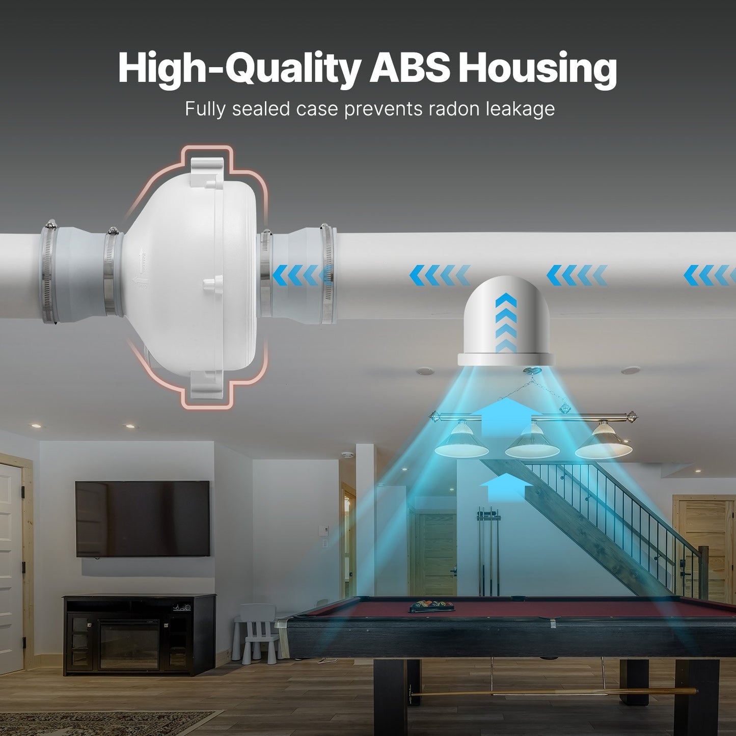 4 to 4.5 inch Radon Mitigation Fan System, Quiet 260 CFM Radon Mitigation Kit with 2 Couplers, Waterproof Radon Fan Electric Inline Duct Fan Exhaust Fan for Indoor Outdoor Ventilation