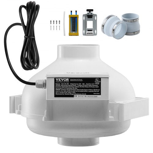 4 to 4.5 inch Radon Fan Installation Kit, Quiet 190CFM Radon Mitigation Fan System Kit with 2 Couplers, Pressure Indicator, Waterproof Inline Duct Fan Exhaust Fan for Indoor Outdoor Ventilation