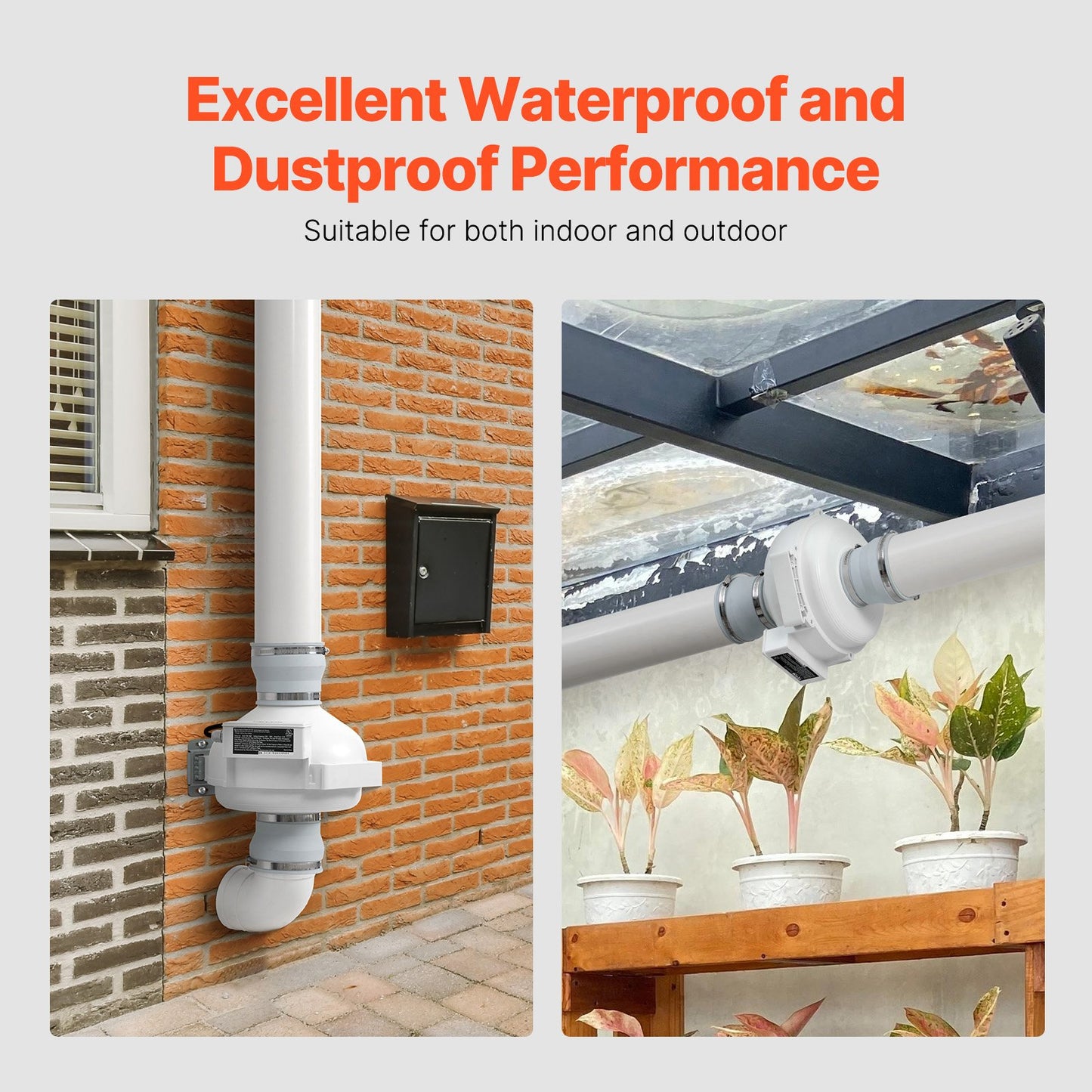 4 to 4.5 inch Radon Fan Installation Kit, Quiet 190CFM Radon Mitigation Fan System Kit with 2 Couplers, Pressure Indicator, Waterproof Inline Duct Fan Exhaust Fan for Indoor Outdoor Ventilation