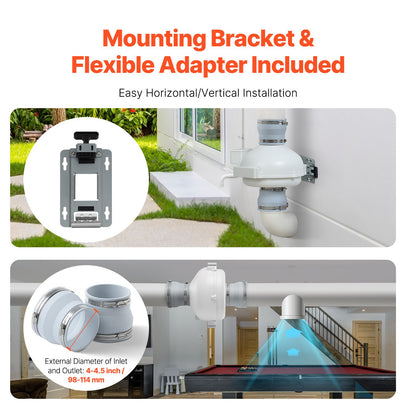4 to 4.5 inch Radon Fan Installation Kit, Quiet 260CFM Radon Mitigation Fan System Kit with 2 Couplers, Pressure Indicator, Waterproof Inline Duct Fan Exhaust Fan for Indoor Outdoor Ventilation