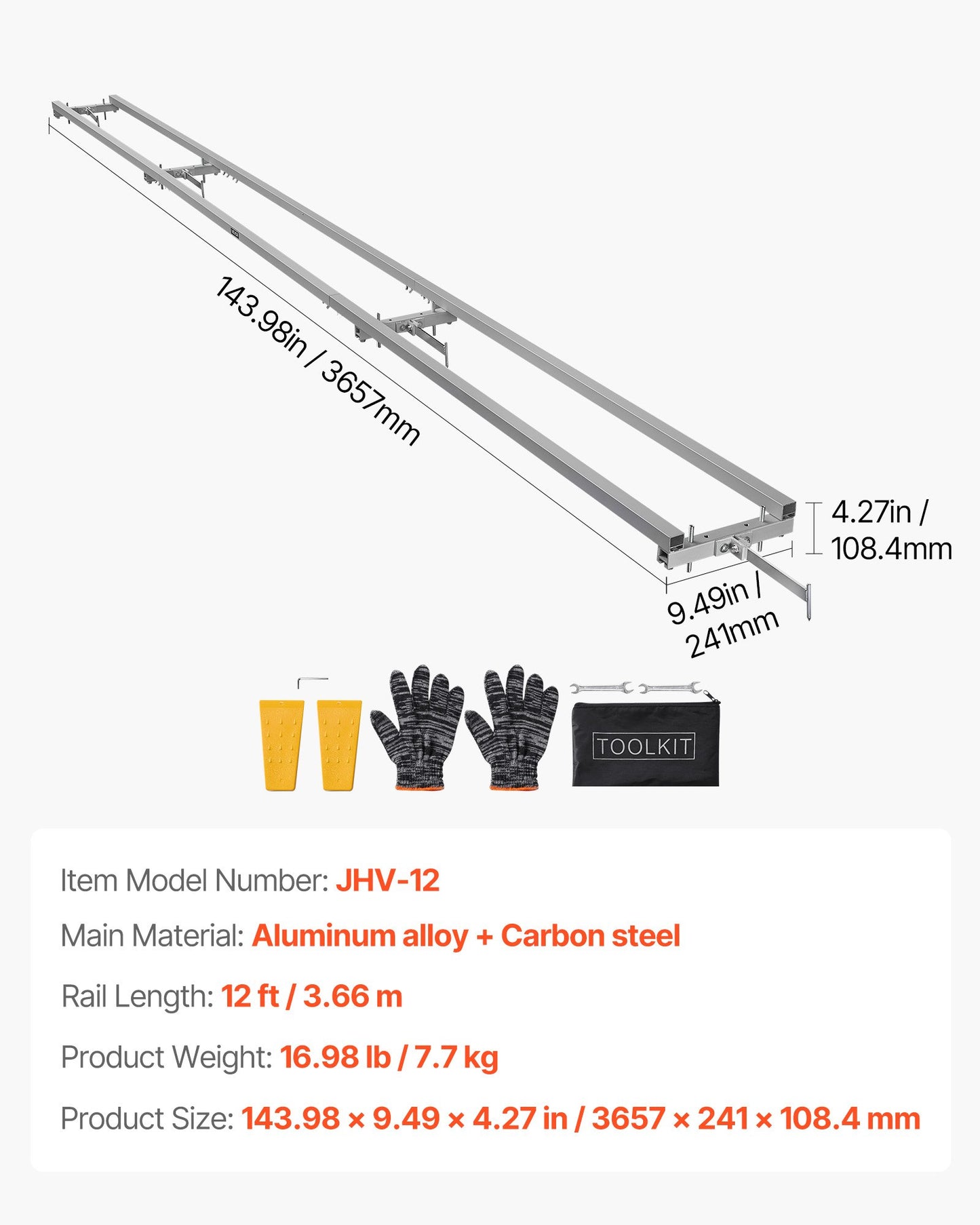 Rail Mill Guide System, 3.66 m 4 Crossbar Chainsaw Mill Kits, Aluminum Saw Milling Rails System Works with Chainsaw, 2 Wedges, Adjustable Rail Milling Guide Kit for Builders Woodworkers