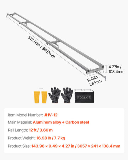 Rail Mill Guide System, 3.66 m 4 Crossbar Chainsaw Mill Kits, Aluminum Saw Milling Rails System Works with Chainsaw, 2 Wedges, Adjustable Rail Milling Guide Kit for Builders Woodworkers