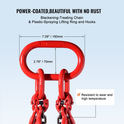 Chain Sling, 1/4 inch x 5 ft Lifting Chains with Hooks, G80 Engine Chain Hoist Lifts, 6600 lbs/3 Ton Lifting Sling Chains for Engine Hoist, Engine Lift Chain with 4 Leg Grab Hooks and Adjusters