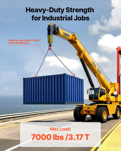Kättinglyft, 8 mm x 3 m lyftkedjor med 2 benkrokar, kraftig lyftlyft i G80-legerat stål, 3,17 tons kapacitet, justerbara motorkättinglyftar för bogsering av lastsäkerhet