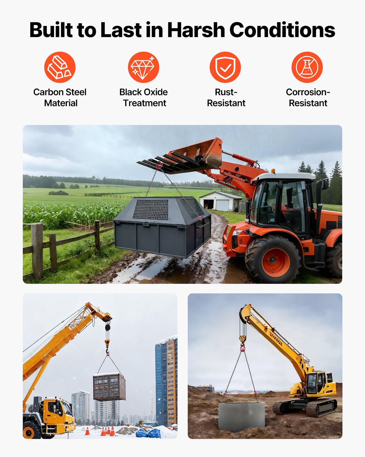 Kättinglyft, 8 mm x 3 m lyftkedjor med 2 benkrokar, kraftig lyftlyft i G80-legerat stål, 3,17 tons kapacitet, justerbara motorkättinglyftar för bogsering av lastsäkerhet