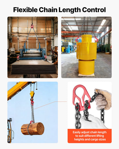 Kättinglyft, 8 mm x 3 m lyftkedjor med 2 benkrokar, kraftig lyftlyft i G80-legerat stål, 3,17 tons kapacitet, justerbara motorkättinglyftar för bogsering av lastsäkerhet