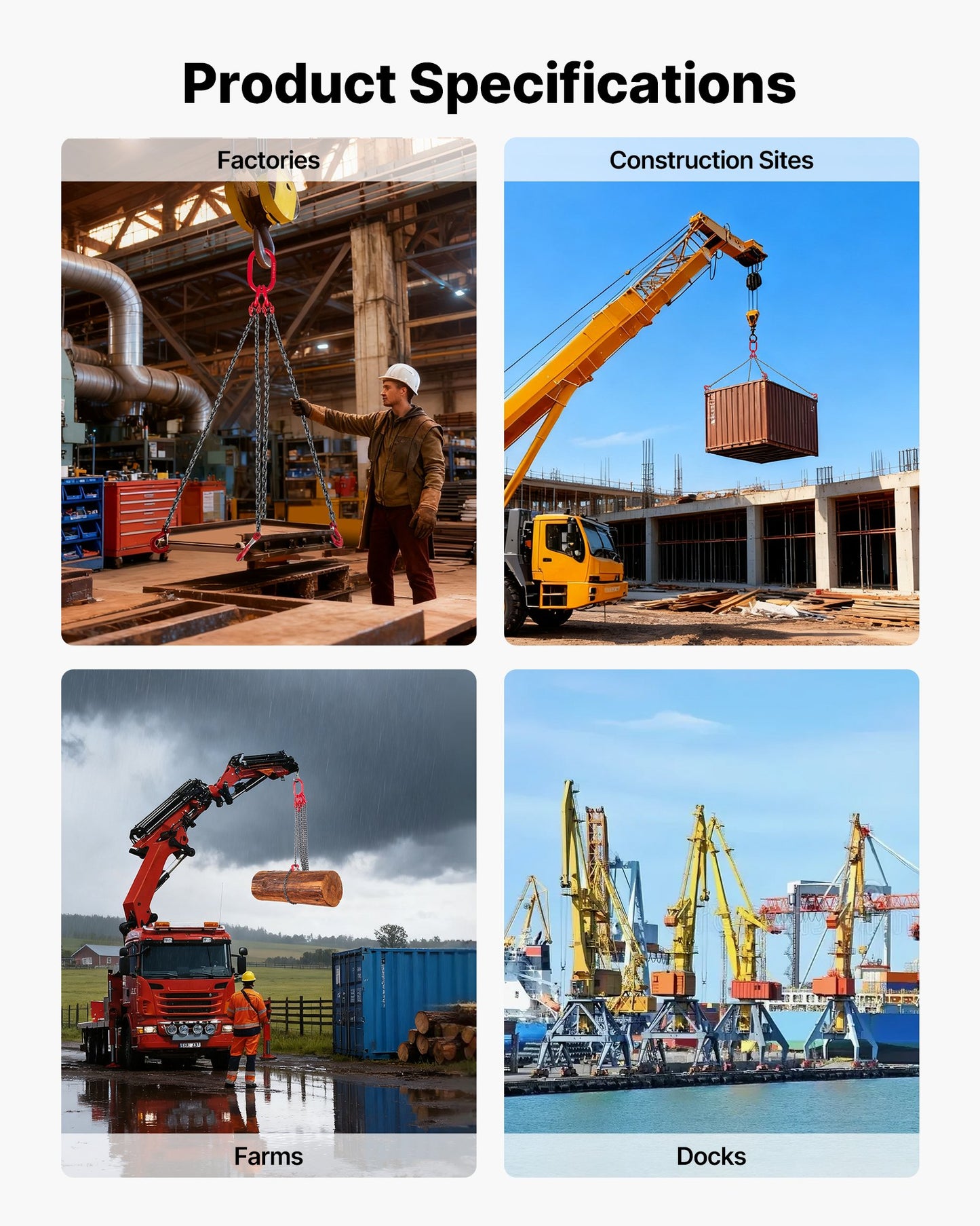 Kättinglyft, 6,3 mm x 1,5 m lyftkedjor med 4 gripkrokar, kraftig lyftlyft i G80-legerat stål, 2993 kg kapacitet, justerbara motorkättinglyftar för bogsering av last