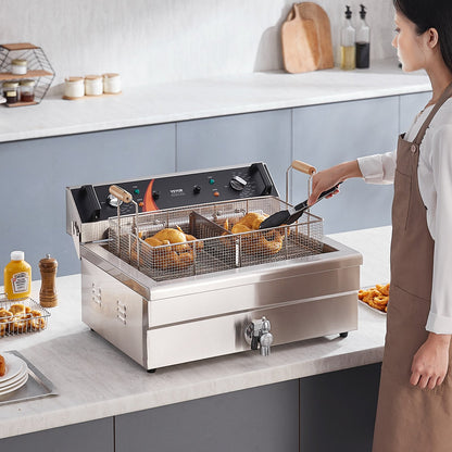 Commercial Deep Fryer, 3000W Electric Turkey Fryer with Basket, Large Capacity 30.6Qt / 29L Countertop Single Oil Fryer, Stainless Steel, Temp Control, for Kitchen Restaurant Use, Silver