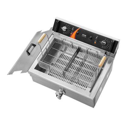 Commercial Deep Fryer, 3000W Electric Turkey Fryer with Basket, Large Capacity 30.6Qt / 29L Countertop Single Oil Fryer, Stainless Steel, Temp Control, for Kitchen Restaurant Use, Silver