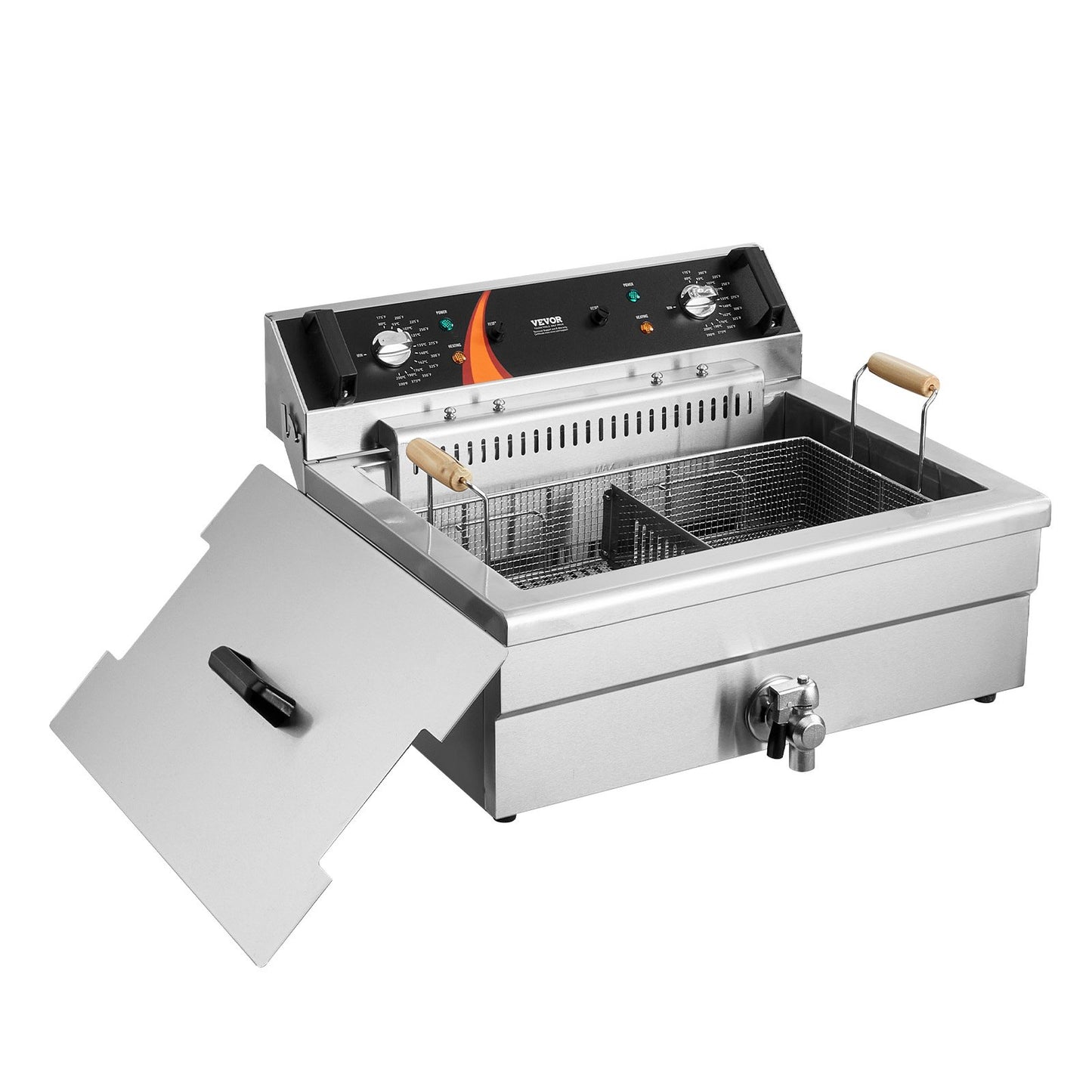 Commercial Deep Fryer, 3000W Electric Turkey Fryer with Basket, Large Capacity 30.6Qt / 29L Countertop Single Oil Fryer, Stainless Steel, Temp Control, for Kitchen Restaurant Use, Silver