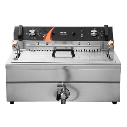 Commercial Deep Fryer, 3000W Electric Turkey Fryer with Basket, Large Capacity 30.6Qt / 29L Countertop Single Oil Fryer, Stainless Steel, Temp Control, for Kitchen Restaurant Use, Silver