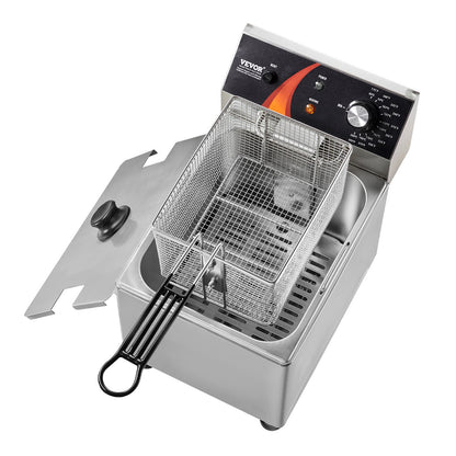 Commercial Deep Fryer, 1750W Electric Countertop Fryer with Basket & Height-Adjustable Feet, 12Qt / 11.5L Stainless Steel Single Oil Fryer, Temp Control, Overheat Protection, for Restaurant Use