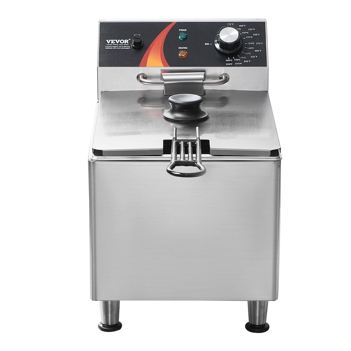 Commercial Deep Fryer, 1750W Electric Countertop Fryer with Basket & Height-Adjustable Feet, 12Qt / 11.5L Stainless Steel Single Oil Fryer, Temp Control, Overheat Protection, for Restaurant Use