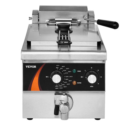 Commercial Deep Fryer, 1750W Electric Countertop Fryer with Basket, 9Qt /8.5 L Single Oil Fryer, 1mm Thickened Stainless Steel, Time & Temp Control, for Kitchen Restaurant Use, Silver