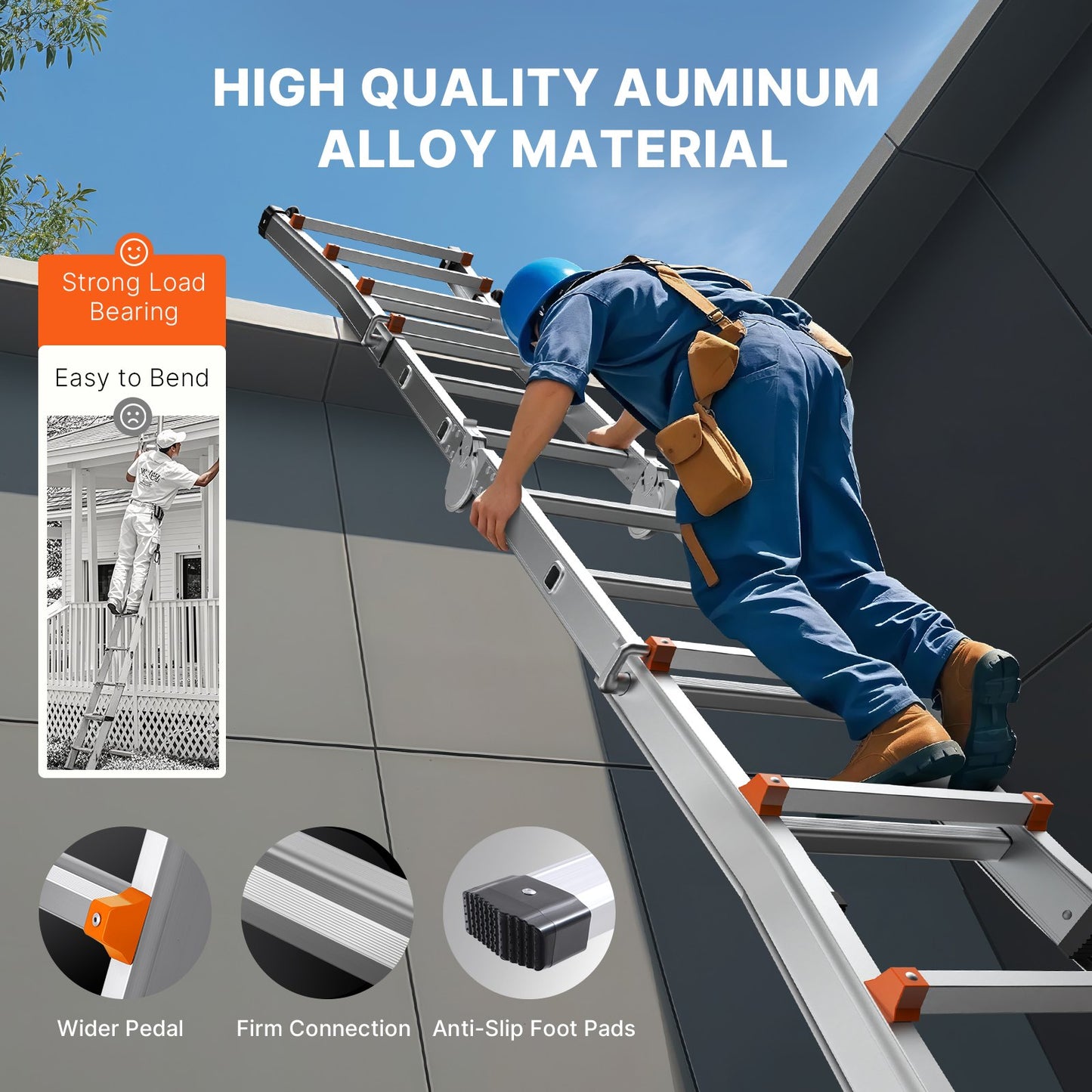 Teleskopstege A-ram, 15,5 fot kompakt förlängningsstege i aluminium, multifunktionell bärbar hopfällbar husbilsstege, teleskopstege för läxtrappor inomhus utomhus tak, 136 kg belastning