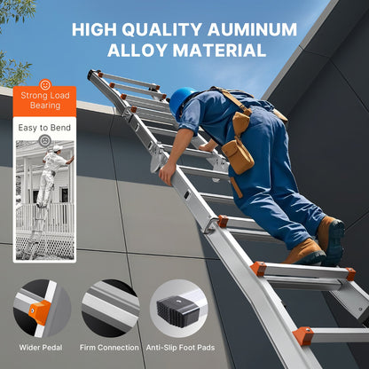 Teleskopstege A-ram, 15,5 fot kompakt förlängningsstege i aluminium, multifunktionell bärbar hopfällbar husbilsstege, teleskopstege för läxtrappor inomhus utomhus tak, 136 kg belastning