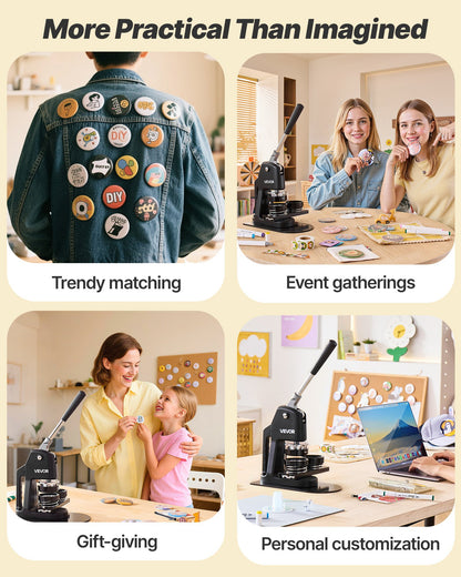 Knappmaskin, 32/58/75 mm 3-i-1, Plastnålstillverkare med 300 st knappdelar, Cirkelskärare och Magisk Bok, Förstärkt Ergonomiskt Handtag, För DIY-Brickor, Personliga Nålar, Svart