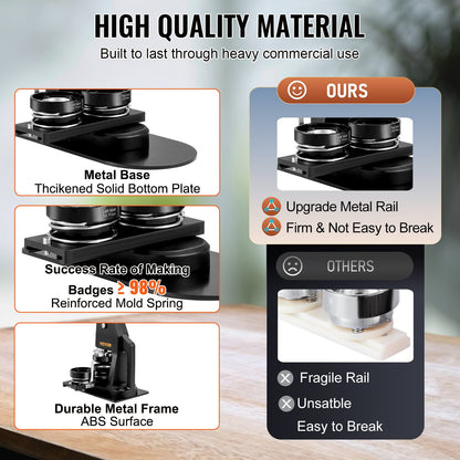 Knappmaskin, flera storlekar 1,25+2,25 tums stanspress för märkesmärken, barn DIY-presenter, knapptillverkningstillbehör med 500 st knappdelar och cirkelskärare och magisk bok