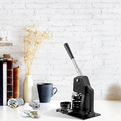 Knappmaskin, flera storlekar 1+2,25 tums stanspress för märkesmärken, barn DIY-presenter, knapptillverkningstillbehör med 500 st knappdelar och cirkelskärare och magisk bok