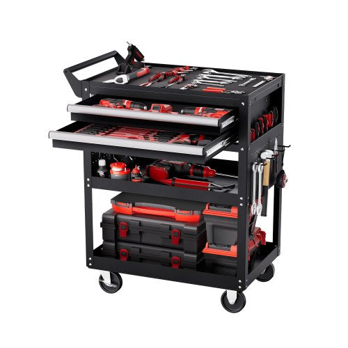 5-Tier Tool Cart with Wheels, 400 lbs Load Capacity, Rolling Work Cart with 2 Drawers & Pegboard, Mechanic Tool Storage Organizer with Locking System for Garage, Warehouse and Repair Shop, Black