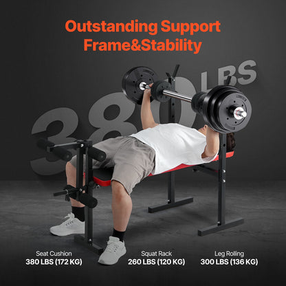 Weight Bench, Multi-Functional Adjustable Weight Bench Press for Full Body Workout, 380lbs Exercise Sit up Bench for Home Gym Strength Training, Flat Bench with Quick Folding & Fast Adjustment