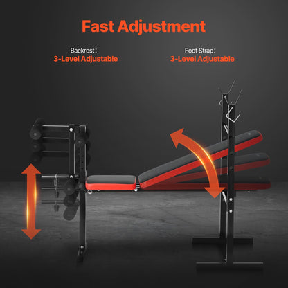 Weight Bench, Multi-Functional Adjustable Weight Bench Press for Full Body Workout, 380lbs Exercise Sit up Bench for Home Gym Strength Training, Flat Bench with Quick Folding & Fast Adjustment