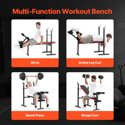 Weight Bench, Multi-Functional Adjustable Weight Bench Press for Full Body Workout, 380lbs Exercise Sit up Bench for Home Gym Strength Training, Flat Bench with Quick Folding & Fast Adjustment
