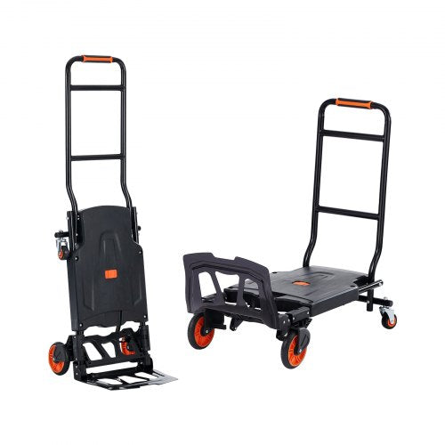Aluminum Hand Truck, 2 in 1, 136.1 kg Load Capacity, Heavy Duty Industrial Convertible Folding Hand Truck and Dolly, Utility Cart Converts from Hand Truck to Platform Cart with Rubber Wheels