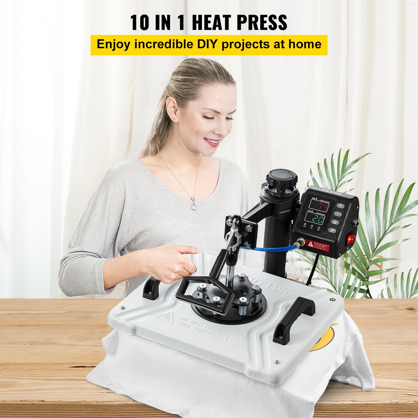 Värmepress 30,5x38,1 cm 10-i-1 värmepress 1000W värmepressmaskin med 360° rotation, svängbar vit värmepress, T-shirtsublimeringsmaskin, dubbelrörsvärme för gör-det-själv-pennor, kepsar, muggar och skjortor