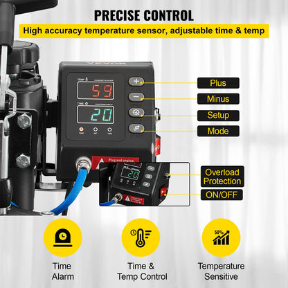 Värmepress 30,5x38,1 cm 10-i-1 värmepress 1000W värmepressmaskin med 360° rotation, svängbar vit värmepress, T-shirtsublimeringsmaskin, dubbelrörsvärme för gör-det-själv-pennor, kepsar, muggar och skjortor