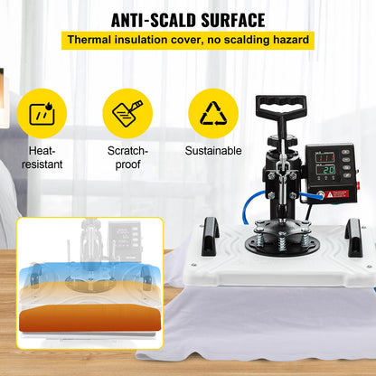Värmepress 30,5x38,1 cm 10-i-1 värmepress 1000W värmepressmaskin med 360° rotation, svängbar vit värmepress, T-shirtsublimeringsmaskin, dubbelrörsvärme för gör-det-själv-pennor, kepsar, muggar och skjortor