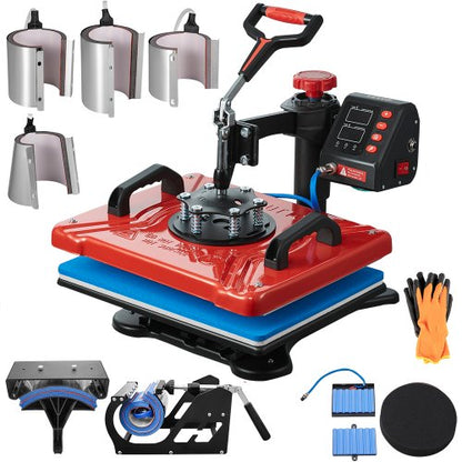 Värmepress 30,5x38,1 cm 10-i-1 värmepress 1000W värmepressmaskin med 360° rotation, svängbar röd värmepress, T-shirt sublimeringsmaskin, dubbelrörsvärme för gör-det-själv-pennor, kepsar, muggar och skjortor