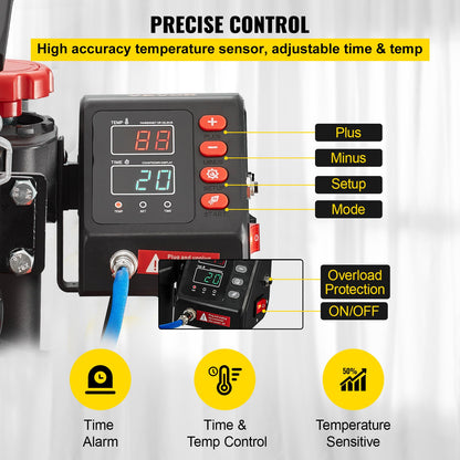 Värmepress 30,5x38,1 cm 10-i-1 värmepress 1000W värmepressmaskin med 360° rotation, svängbar röd värmepress, T-shirt sublimeringsmaskin, dubbelrörsvärme för gör-det-själv-pennor, kepsar, muggar och skjortor
