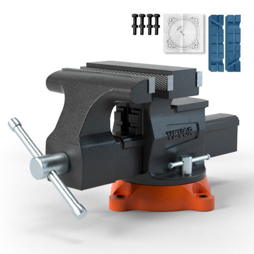 Bench Vise, 16.5 cm Jaw Width 16.5 cm Forward & 23.6 cm Reverse Opening, 360-Degree Swivel Locking Base Multipurpose Workbench with Anvil, Heavy Duty Ductile Iron with Bolts & Nuts, for Drilling, Pipe Cut