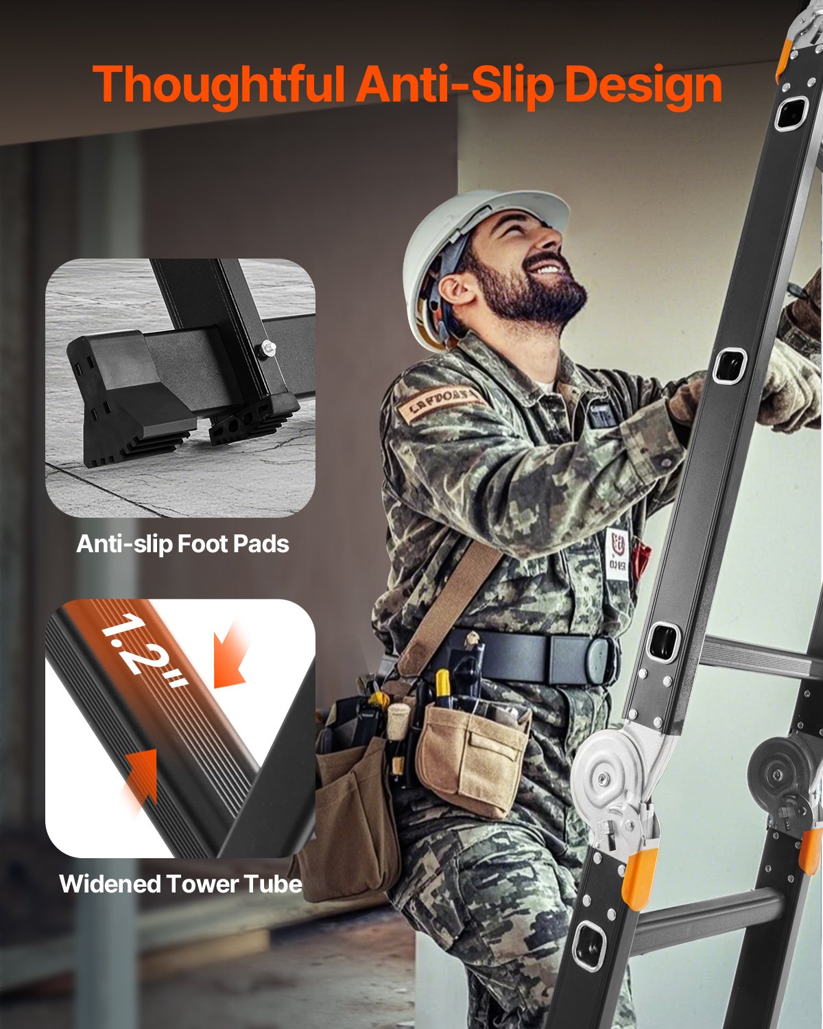 Multi-Purpose Folding Ladder, 7-in-1 Tall Extension Step Ladder, A Frame 3 Step with Scaffolding Plank Telescoping Ladder, 12ft Reach Height Heavy Duty Ladder, 330 lbs Capacity for Home Outdoor