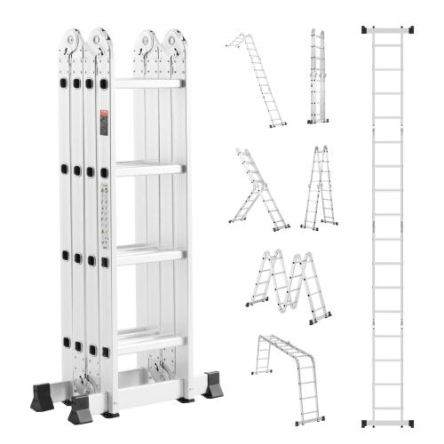 Multi-Purpose Folding Ladder, 7-in-1 Tall Extension Step Ladder, A Frame 4 Step Telescoping Ladder, 15.5ft Reach Height Heavy Duty Adjustable Ladder, 330 lbs Capacity for Home Outdoor