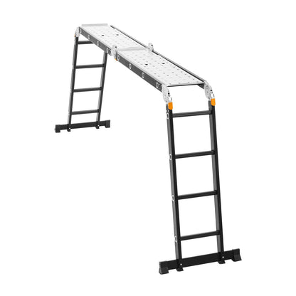 Multi-Purpose Folding Ladder, 7-in-1 Tall Extension Step Ladder, A Frame 4 Step with Scaffolding Plank Telescoping Ladder, 15.5ft Reach Height Heavy Duty , 330 lbs Capacity for Home Outdoor