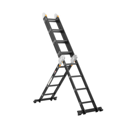 Multi-Purpose Folding Ladder, 7-in-1 Tall Extension Step Ladder, A Frame 4 Step with Scaffolding Plank Telescoping Ladder, 15.5ft Reach Height Heavy Duty , 330 lbs Capacity for Home Outdoor